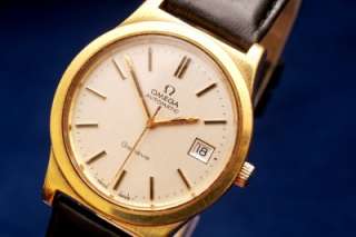 Omega Geneve Automatic Gold/Black Leather Band/Good.Cond/Vintage Mens 