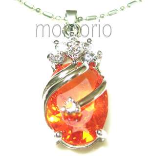 18K WGP Oval opal orange crystal cz Pendant Necklace  