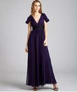 Notte by Marchesa violet silk chiffon v neck drape gown style 