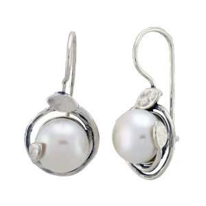 Jewish Jewelry, 925 Silver Earring Set with White Round Fresh Water 