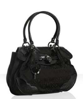 Moschino black logo canvas lock front tote  