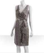style #305804401 taupe charmeuse scallop print ruffle dress