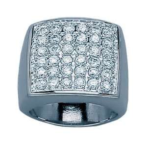   Silver Clear Cubic Zirconia Rectangular Luxury Pave Cluster Band Ring