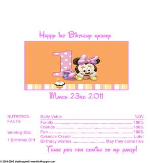Candy Wrappers/Party Favors Baby Minnie 1st birthday #1  