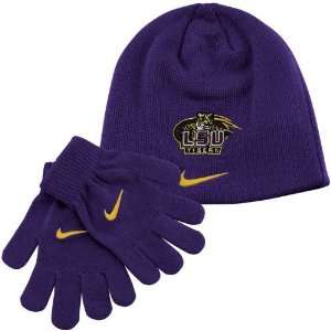   LSU Tigers Youth Purple Beanie/Gloves Winter Set