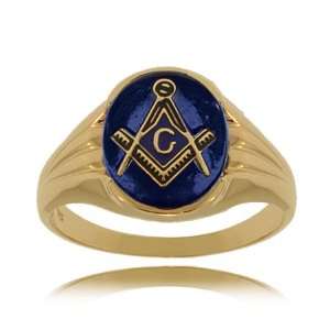  Mens Masonic Ring 10K Gold Blue Lodge Oval Signet New 