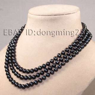   rows 7 8mm black fresh water round akoya pearl necklace  
