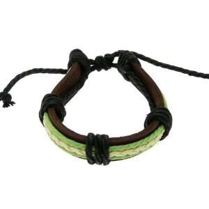  Giftware Mens Dark Brown Leather & Cord Surf Wristband Bracelet   16