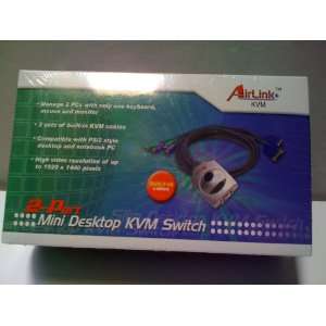  AirLine 2 Port Mini Desktop KVM Switch AKVM2 Electronics