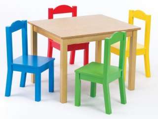 NEW TOT TUTORS KIDS TABLE AND 4 CHAIR SET, PRIMARY WOOD  