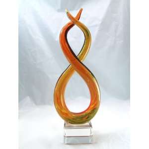  Murano Design Glass Art Glass Dual Twists Flame L Sculpture 