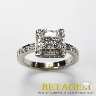 60 ctw Princess Cut Diamond Halo Pavé Engagement Ring 14k White 