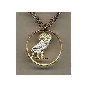   Owl Two Tone Coin Cut Out Pendant with 18 Chain