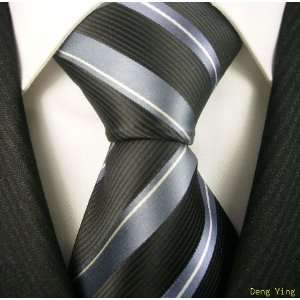   YING Black Grey JACQUARD WOVEN Designer Neckties 