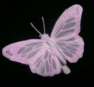 Small White and Irridecent Glitter Butterfly Hair Clip  