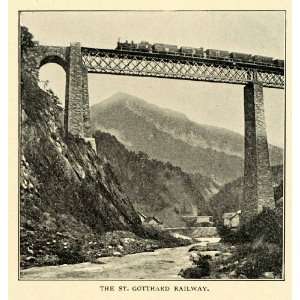  1901 Print Old Gotthard Railway Bridge Via Duct Train 