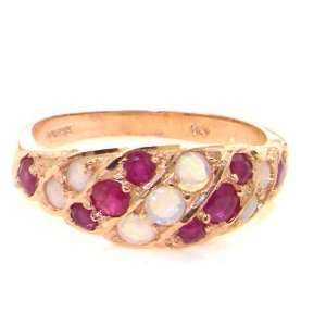  14K Rose Gold Ladies 15 Stone Fiery Opal & Ruby Band Ring 
