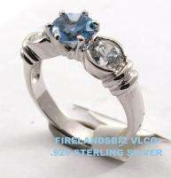Womens Ring 925 Sterling Silver Brazilian Blue Cubic Zirconia Size 8 