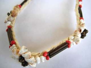 Hawaiian Jewelry Shell Lauhala Necklace Beige Brown Red  