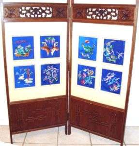 Vintage Japanese Room Divider Screen 2 Panel Embroider  