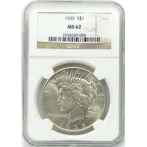 1935 P MS62 Peace Silver Dollar Graded by NGC Everything 