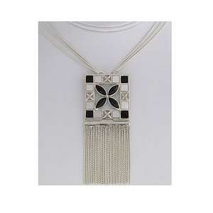   Silver Mother of Pearl And Black Onyx Fringe Necklace Jewelry