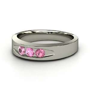  Gem Culvert Ring, Round Pink Sapphire Sterling Silver Ring with Pink 
