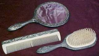 Vintage Silverplated Vanity Set Mirror Brush & Comb  