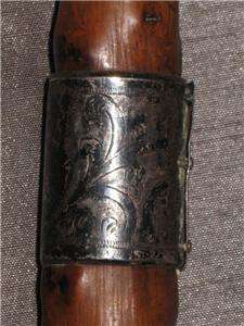 Antique Hawthorn Cane / Walking Stick Silver Collar Hallmarked Brass 