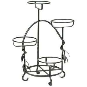 4 Pot Cascading Graphite Finish Wrought Iron Plant Stand 