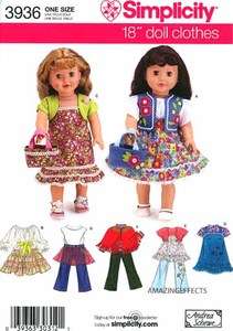Simplicity Pattern 3936 18 Doll Clothes American Girl 039363303121 