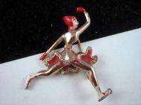 Vintage Sonja Henie Red Enamel Figure Skating Figural Cast Pin  