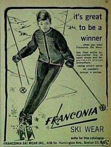 1963 Franconia Ski Wear Skiing Fashion Winter Sports AD  