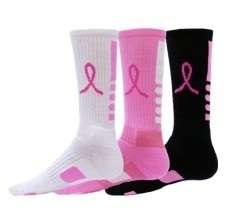 Breast Cancer Awareness Socks Pink White Black Womens Elite Basketball 