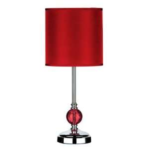   Chrome Table Lamp With Red Glass Ball And Red Shade