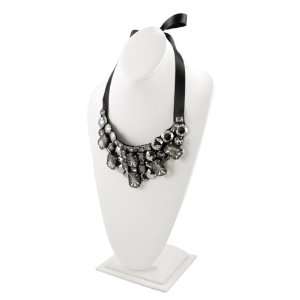    Zsa Zsas Rhinestone and Ribbon Bib Necklace   Black Jewelry