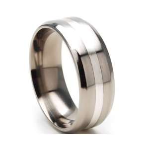 New Comfort Fit, 9mm Titanium Ring, Sterling Silver Inlay, Free Sizing 