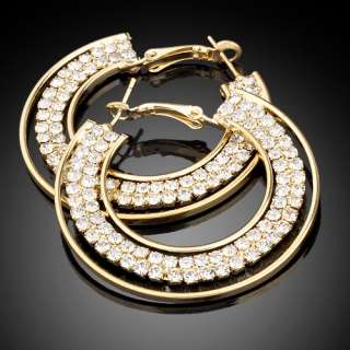 14K GP Gold tone Hoop Earrings,Sparkle Swarovski Crystal Big Huggie 