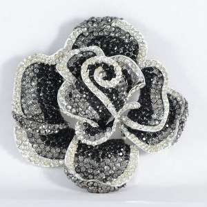 Swarovski Crystals New Black Flower Rose Brooch Pin 3.9  