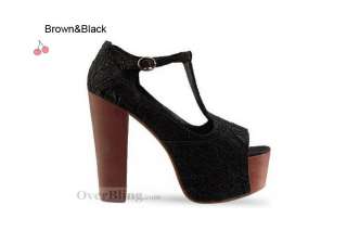 X41029 Womens Shoes Pumps Platform T Strap High Thick Heel Sandals 