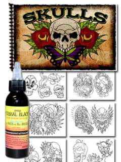 Tattoo Supplies Tribal Black Ink Flash SKULLS Book  