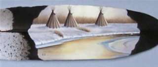   EAGLE FEATHER PAINTING NATIVE AMERICAN TEEPEE SCENE PATTERSON  