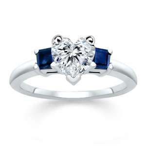   HEART DIAMOND W PRINCESS BLUE SAPPHIRE RING 18K Samuel David Jewelry