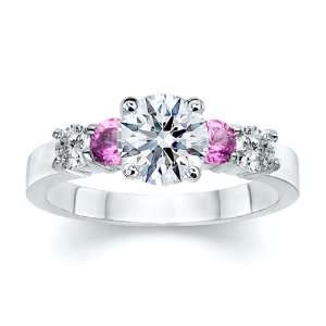   Round Diamond with Round Pink Sapphire Ring 18K Samuel David Jewelry