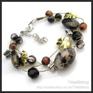  Wholesale Amber Flower Silk Thread Necklace Bracelet Earrings Set SX14