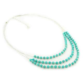 Strand Genuine Turquoise Bead Liquid Silver Necklace  