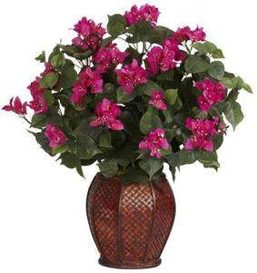   NATURAL 24.5 Bougainvillea Silk Plant Flower Arrangement w/ Vase