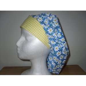  Womens Bouffant Scrub Cap, Adjustable, Daisies with Yellow 