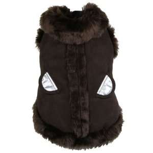  Brown Sleeveless Shearling Dog Coat w/Mink Trim L