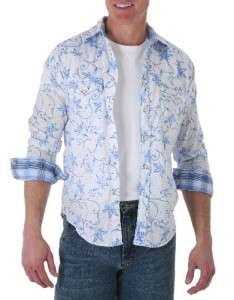 NEW Wrangler Mens Blue & White L/S Shirt #MJ1172M  